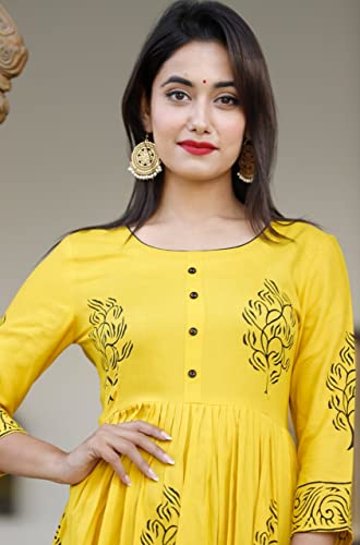 Image of TARANJAL Women's Rayon Anarkali Hand Block Printed Kurti