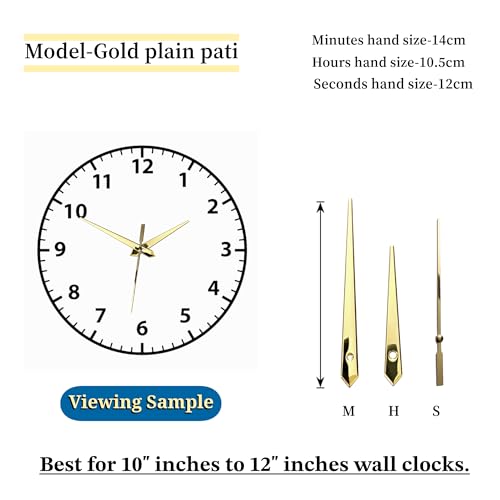 Image of Glossy Gold Metal Clock Hands Replacement Set - Modern Metallic Golden Needles for DIY Wall Clock Making, Resin Art & Crafts (Set of 1) (Plain Pati Gold)