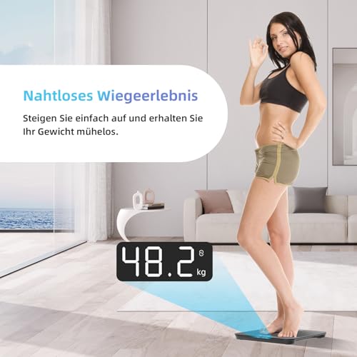 Healthkeep Personenwaage - Digital Körperwaage mit Hochpräzisions-Sensoren Tragkraft bis 180 kg, Digitalwaage mit Klare LED-Anzeig, Waage Personen aus Kompakt Siche rheitsglas 26 * 26cm-Schwarz