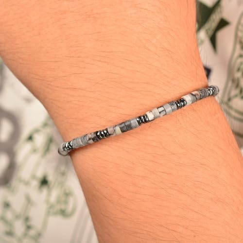 Pulsera ajustable para hombre de acero inoxidable con piedras negras miniatura 4