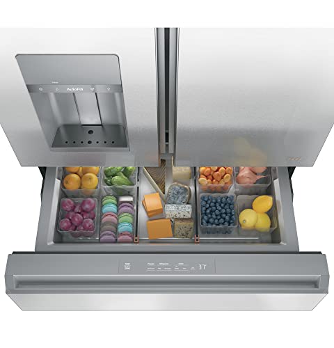 Cafe Cve28Dm5Ns5 27.8 Cu. Ft. Smart 4-Door French Door Refrigerator In Platinum Glass, Energy Star #TOP2