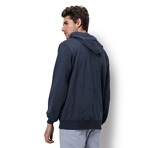 Image of CAHOOT Men's Dark Blue Zip-Front Hoodie with Contrast Drawstring for Casual Wear | Long Sleeve | Hooded Neck | Zipper Closure | Cotton Sweatshirt Crafted with Comfort Fit for Everyday Wear