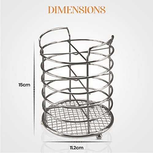 Kitchen Utensil Holder, Cutlery Holder Stand | Chrome Plated Utensil Organiser and Drainer - Space Saving Compact Utensil Rack for Large Metal Spatulas Cooking Spoons and Tongs
