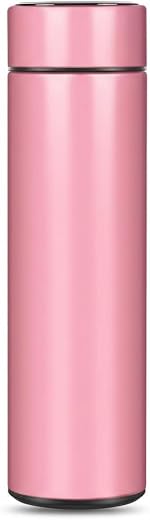 PANJIRI Travel Coffee Mug Stainless Steel Water Bottle Leak Proof Smart Lid 17oz 500 ML for Office Car and Outdoor (Pink)