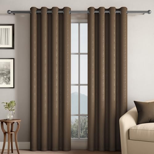 Image of Wakefit Jacquard Room Darkening Curtain | Light Blocking Upto 70% | (7 x 3.9 ft) | Door Curtain | Set of 2 | Reduces Noise | Machine Washable | Smash |Stripe Light Brown