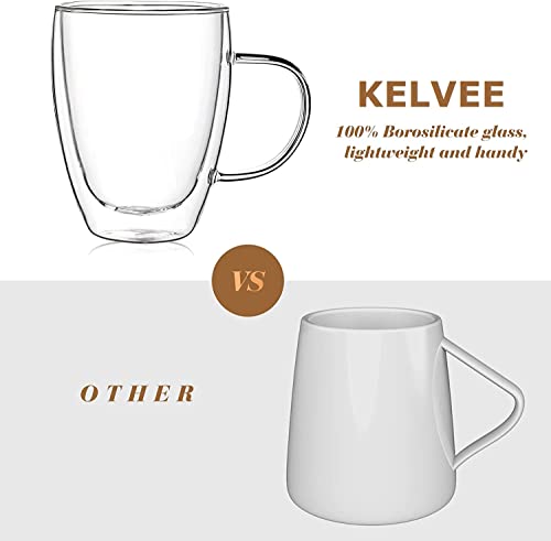 Image of KELVEE Double Walled Insulated Glass Coffee Mugs Set of 2, Double Layer Tea Cups with Handle for Latte, Cappuccino, Espresso, Iced Tea Dishwasher & Microwave Safe (350ml) (2)