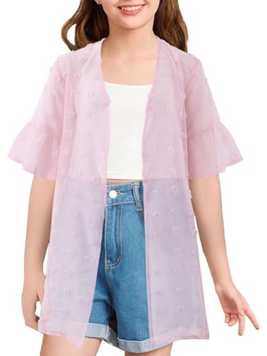 Girls Swimsuit Cover Ups V Neck Sheer Summer Beach Bathing Suit Coverups for Size 4-13Y2