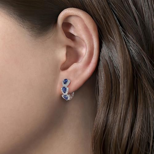 Tesuivra Lightweight Huggie Earrings for Women Trendy White Gold Plated Open Hoop with Blue Cubic Zirconia by Tesuivra - Used condition - Image 5