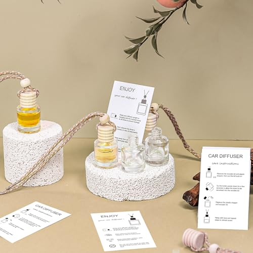 Image of DaisyInner 300 Sets Car Diffuser Bottles Empty Bulk Hanging Car Air Freshener Diffuser Bottles Glass Perfume Holder with Instruction Cards for Essential Oil Wedding Bridal Birthday Gifts (Cylindrical)