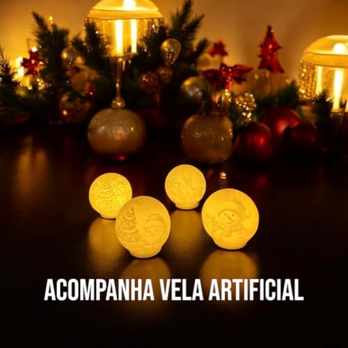 Mini Luminária Globo de Natal em Lithophane - Iluminação Decorativa 3D com Cena Natalina (Kit com 4)