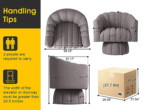 VANTEN Mid Century 360 Degree Swivel Cuddle Barrel Accent Sofa Chairs, Round Armchairs with Wide Upholstered, Fluffy Velvet Fabric Chair for Living Room, Bedroom, Office, Waiting Rooms, (Grey)