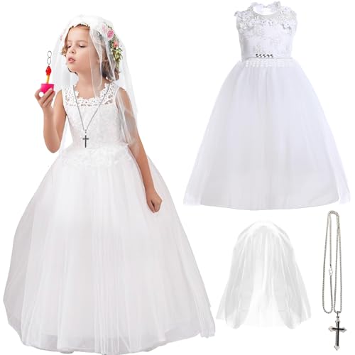 Women First Communion Veils Lady First Communion Dress for Easter Costume Wedding Party Dresses Set (S)