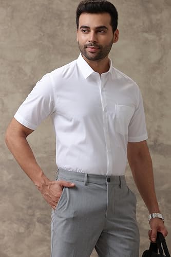 Image of Ramraj Cotton Men Solid Cotton White Half Sleeve Shirt Crafted For A Clean| Versatile| Comfortable look