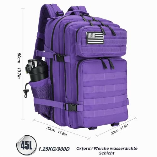 Lovelinks21 Taktischer Assault-Rucksack, 45 l, 3-Tages-Angriffspack mit Molle, wasserdichter Rucksack für taktische Rucksäcke, Violett… – Ansicht 2