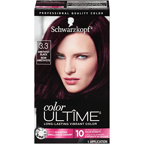 Schwarzkopf Color Ultime Hair Color, 3.3 Amethyst Black, 1 Application - Permanent Black Hair Dye for Vivid Color Intensity and Fade-Resistant Shine up to 10 Weeks