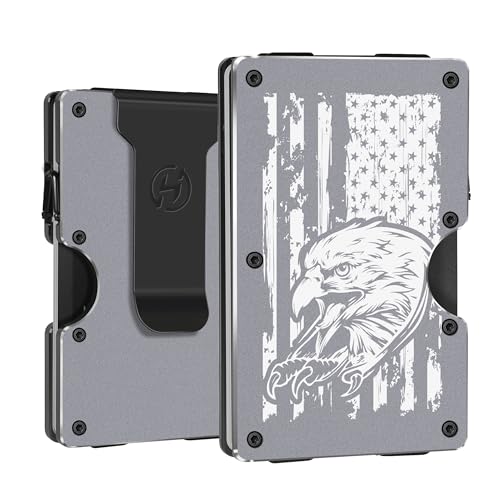 Image of Minimalist Wallets for Men | American USA Flag and Eagle | Aluminum RFID Blocking Metal Wallet | Front Pocket EDC Pull Wallet | Slim Tactical Wallet | Carbon Fiber Card Holder