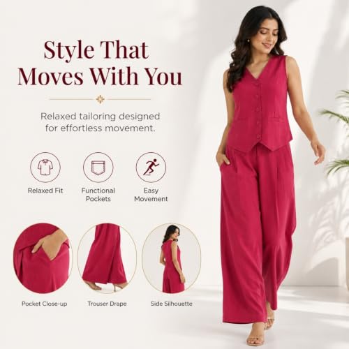 Image of Women Cotton Blend Western Co-Ord Set | Stylish Top & Pant Set for Women | Dress For Womens | Casual High Waist Solid Pant Outfit