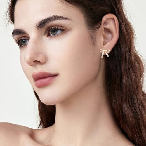 Bow Earrings Set for Women Small Gold Bow Studs for Teen 18K Rhinestone Bow Studs Set for Her3
