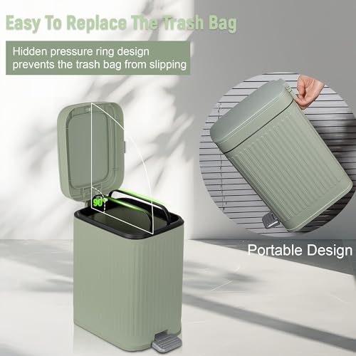 Image of rejomiik Small Bathroom Trash Can with Lid Slim Soft Close Garbage Can Step Wastebasket Container Trash Bin for Office Bedroom Kitchen Living Room (1.9 Gallon Light Green)