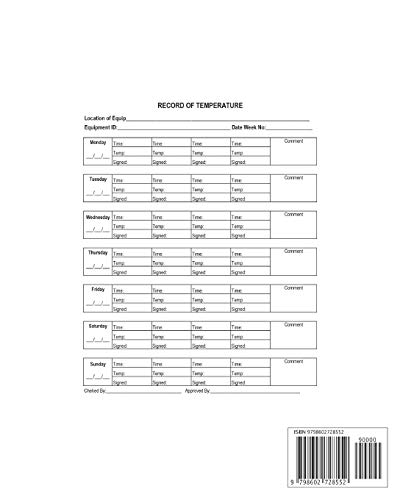 Temperature Log Book: Monitor the temperature of your catering equipment over a 2 Year period Temper