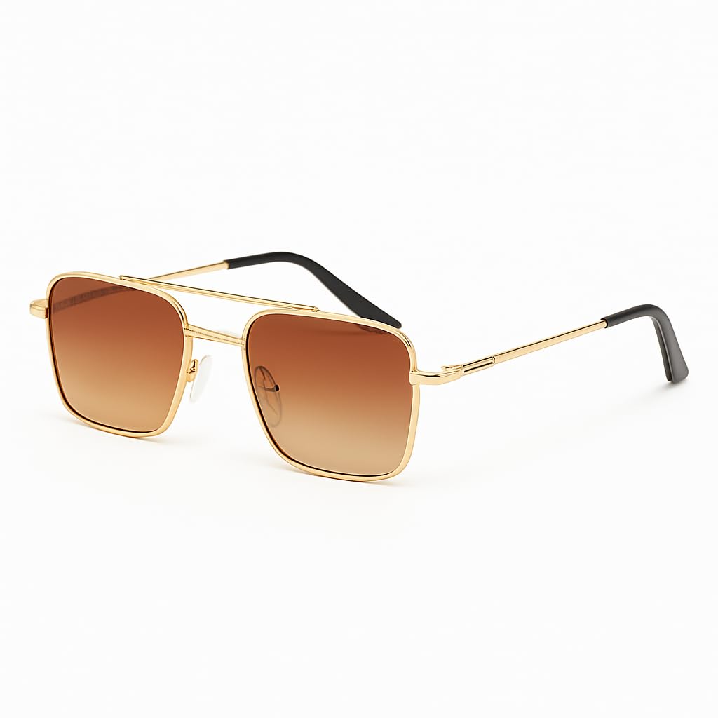 Women’s UV Protection Rectangular Sunglasses with Steel Frame – Golden/Brown Finish | Gradient Lens Stylish Shades | Durable, Lightweight, Comes with Hard Case-image-41
