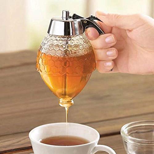 DUOCACL Tarros de Miel - Tarro dispensador de Miel con Soporte de Almacenamiento, Prensa de Tarro de condimento para recipientes, a Prueba de roturas, sin Goteo, Flujo moderado, para Jarabe de Miel