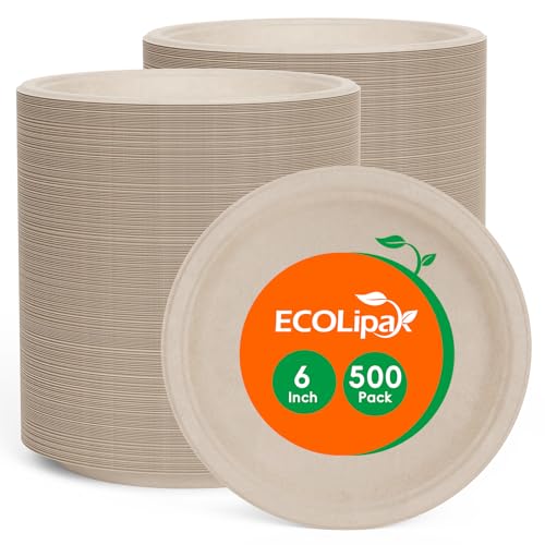 ECOLipak Disposable Compostable Paper Plates (500 Pack)