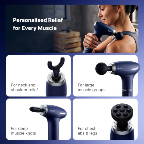 Image of Cult XTND Massage Gun for Full-Body Muscle Relief, 3-in-1 Extension for Easy Back & Full-Body Massage, 35W Motor, 6 Speed Levels, 4 Massage Heads, Pain Relief Massager for Back, Shoulders, Legs & Everyday Recovery, Blue