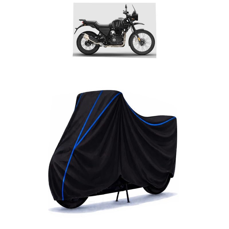Image of Himalayan Bike Cover Water Resistant Universal Motorcycle Rain | Heavy Duty UV Protection, Dust, Scratch Indoor Outdoor All Weather with Black Blue Piping Elastic