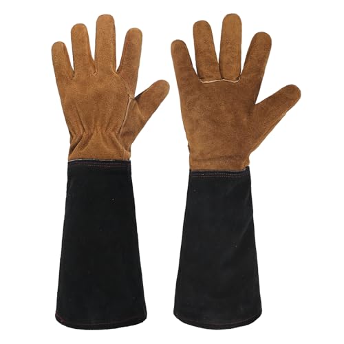 Image of HANDLANDY Rose Pruning Gloves for Men Women, Thorn Proof Gardening Gloves | Long Leather Gardening Gloves, Breathable Leather Gauntlet, Best Garden Gifts & Tools for Gardener (Caramel Brown, XL)