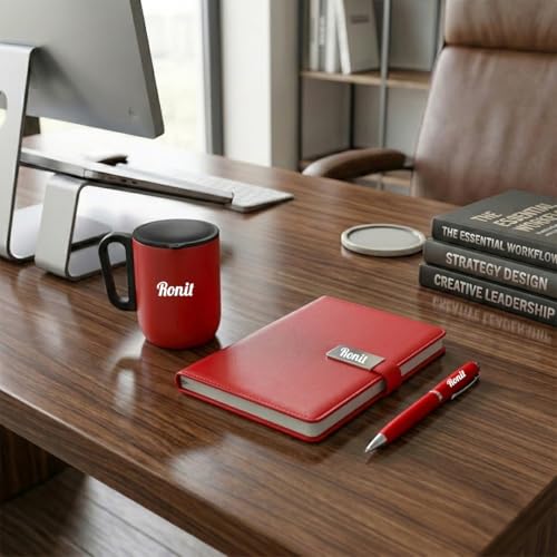 Image of Giftana 3 in 1 Personalized Diary, Pen & 180ml Coffee Mug Gift Set (Red)