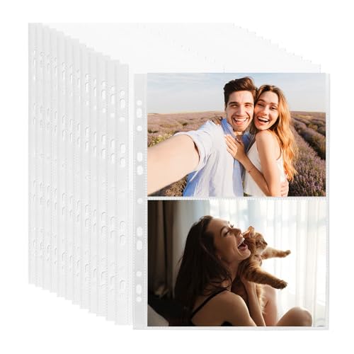 100 Stück fotohüllen din a4 postkarten,Transparent Postkartenhüllen,400 DoppelseitigFotohüllen 2 Taschen Foto Seitenschutz,Klarsichthüllen a4 Fotohüllen für Zum Fotos Postkarten aufbewahrung