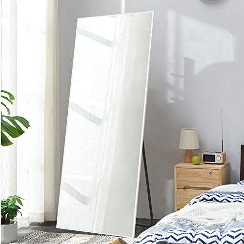 MIRUO Full Length Mirror Floor Mirror Large Wall Mounted Mirror Bedroom Mirror Dressing Mirror Aluminum Alloy Thin Frame (64"x21", White) - Thumbnail 3