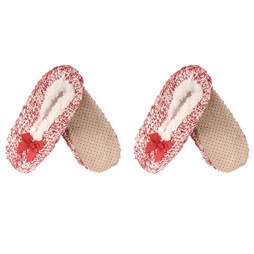 Image of BambooMN Women's Stripe Patterned Non-Slip Lined Travel Home Slippers - 2 Pairs