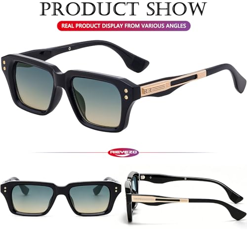 Image of AIEYEZO Rectangle Sunglasses for Men Women Fashion Square Frame Sun Glasses 90's Retro Designer Shades