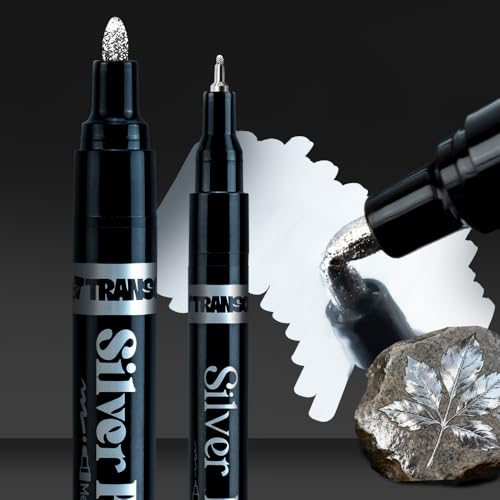 TRANSON 2pcs Liquid Chrome Markers with Silver Paint Pens Medium and Fine Tips with Mirror Effect for Drawing DIY Touch-up Models and Craft Art Projects
