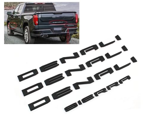 Image of 4PCS Matte Black Denali Sierra Emblems Letters Compatible with 2019-2024 Sierra 1500 2500hd 3500hd (Matte Black)