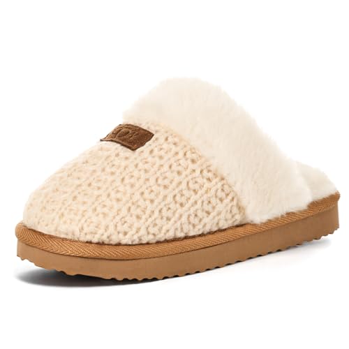 OOW Kids Slippers with Memory Foam Girls Boys House Slippers Fuzzy Indoor Shoes Warm Soft Plush Bedroom Slippers Slides Cream Little Kids Size 3