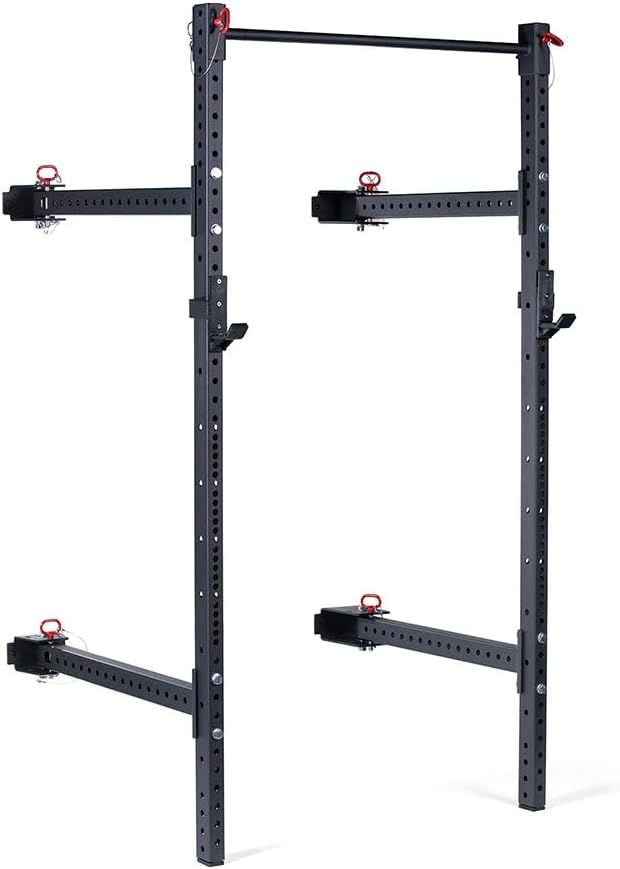 Titan Fitness T-3 Series Wall Mounted Folding Power Rack, 91" Height x 41" Depth, Compact Space-Saving Rack, 2x3 11-Gauge Steel Uprights, Includes J-Hooks & Pull-Up Bar