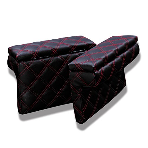 アームレスト ハイエース200系 コンソール付き 小物入れ 左右 2個セット ブラックレザー 専用設計 Car Dress-up (レッドステッチ)