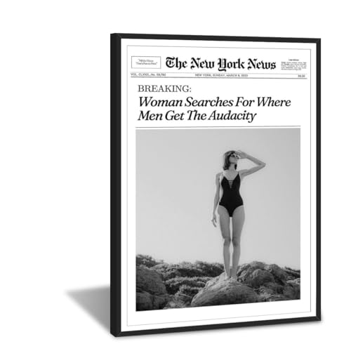 Trendy Retro Newspaper Wall Art Feminist Woman Searches for Where