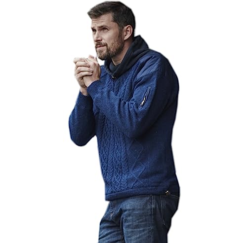 Men's Cowlneck Pullover Sweater Cardigan, 100% Shetland Wool, 100% Cotton Lining, Cable Knit