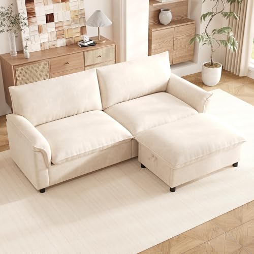 Sofá en la nube de diseño profundo tapizado en chenilla beige premium 4
