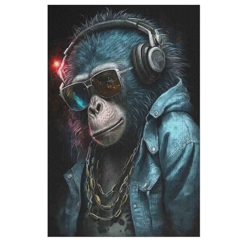 Affe DJ Puzzle de madera para adultos, adolescentes, aliviar el estrés, rompecabezas familiar, póster de 1000 piezas, juego educativo para niños, 78 × 53 cm