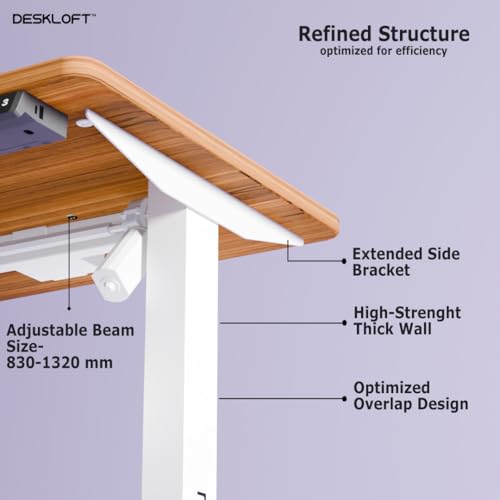 Image of Electric Standing Desk Height Adjustable Workstation| Ergonomic Sit Stand with Walnut Wood Grain Top, Motorized Adjustable Computer Desk for Home Office (White Frame & Brown Top, 1200x600 mm)