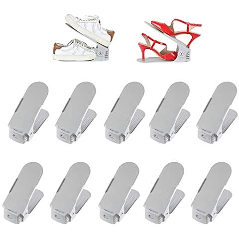 Deuline 10 x verstellbarer Schuhschlitz Schuhregal Schuhstapler schuhaufbewahrung Schuhorganizer Schuhhalter Farbe: Grau Cover