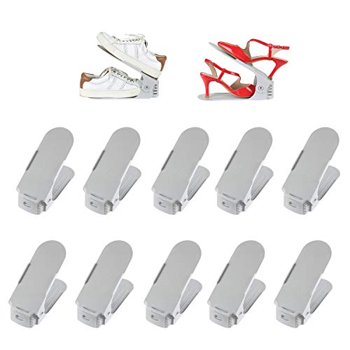 Deuline 10 x Verstellbarer Schuhschlitz Schuhregal Schuhstapler schuhaufbewahrung Schuhorganizer Schuhhalter Farbe: Grau