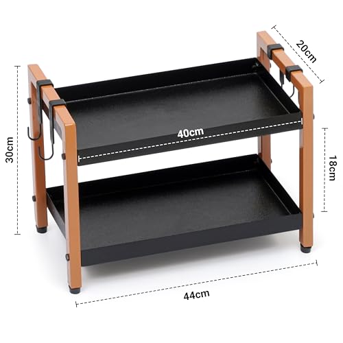 Image of Livzing Metal 2 Tier Spice Rack for Kitchen Space Saving Countertop Storage Racks Cosmetics Organizer Kitchen Shelf Bathroom Organizer Stand Multipurpose Tiered Shelves With Plastic Hooks- Black