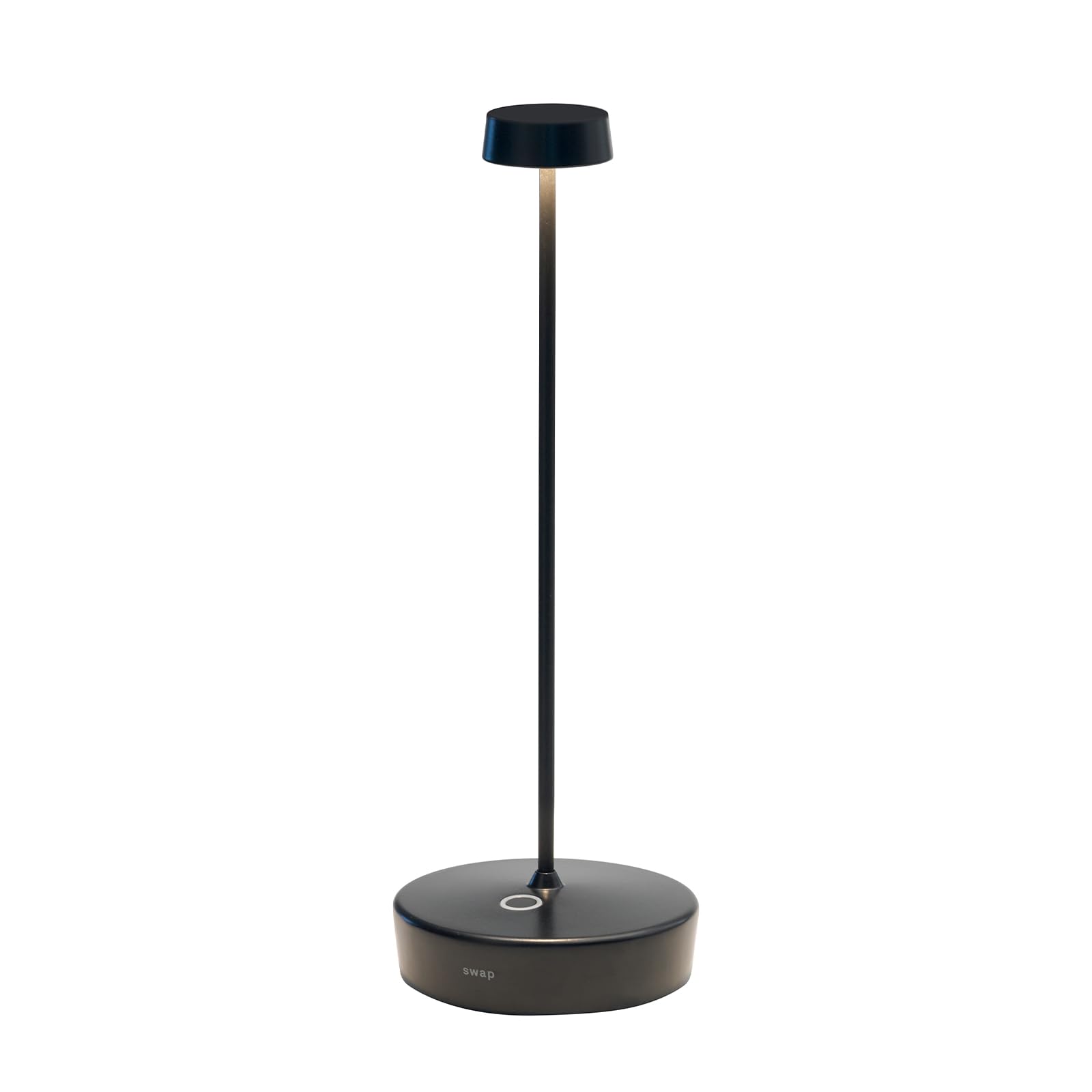 Zafferano, Lámpara Swap Pro, Lámpara de Mesa Portátil y Recargable con Control Táctil, Apta para Interior y Exterior, Atenuador, 2200-3000 K, Altura 29 cm, Color Negro