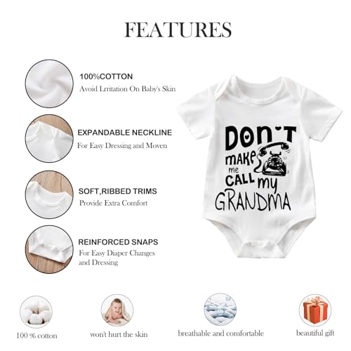 Don't Make Me Call My Grandma Baby Boy Girl Onesie Funny Unisex Bodysuit Cute Romper Clothes 0-12 months (2-Pack)2